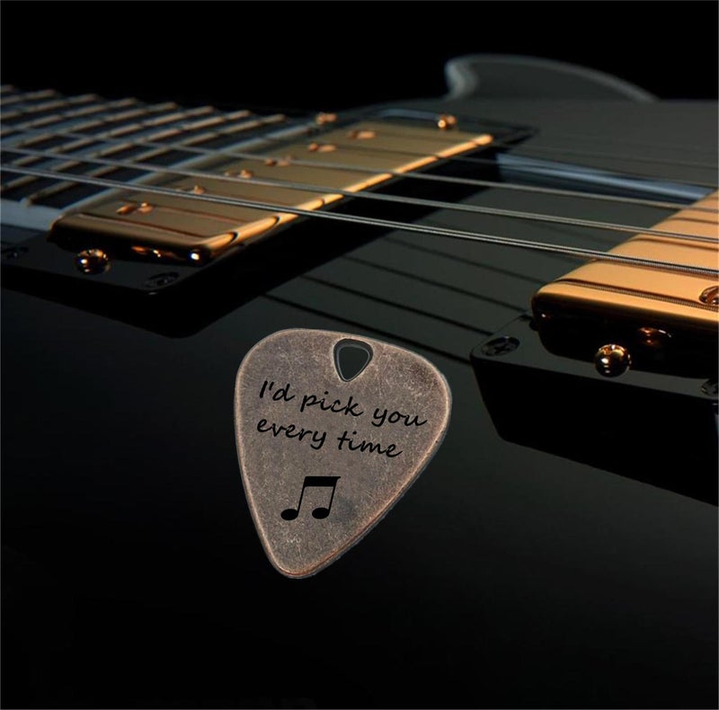 JUPPE Personalized Bronze Engraved Guitar Picks Music Gifts For Guitarist I'd Pick You Every Time Birthday Gifts For Boyfriend Husband Father (Bronze I'd Pick You Every Time) - Image 3